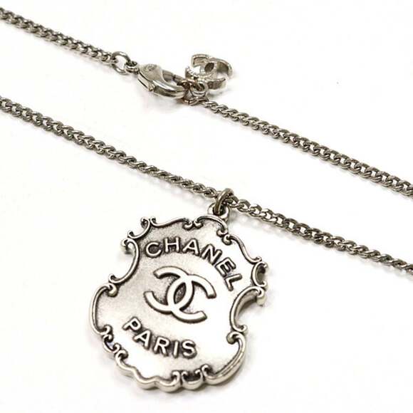 CHANEL Silver Logo Necklace